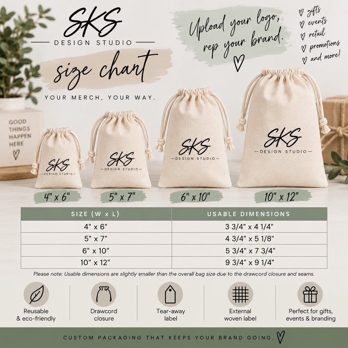 CUSTOM LOGO | Reusable Cotton Gift Bag Pouches