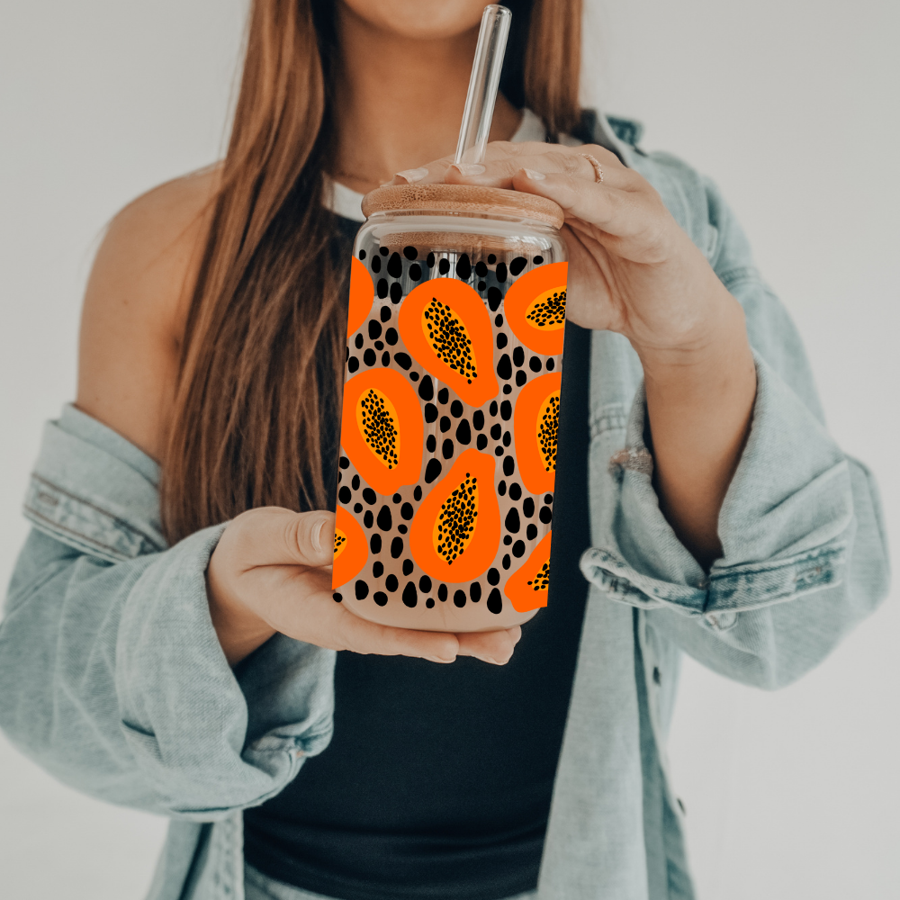 Papaya | UVDTF | 20 oz Libbey Can Glass with Bamboo Lid & Straw