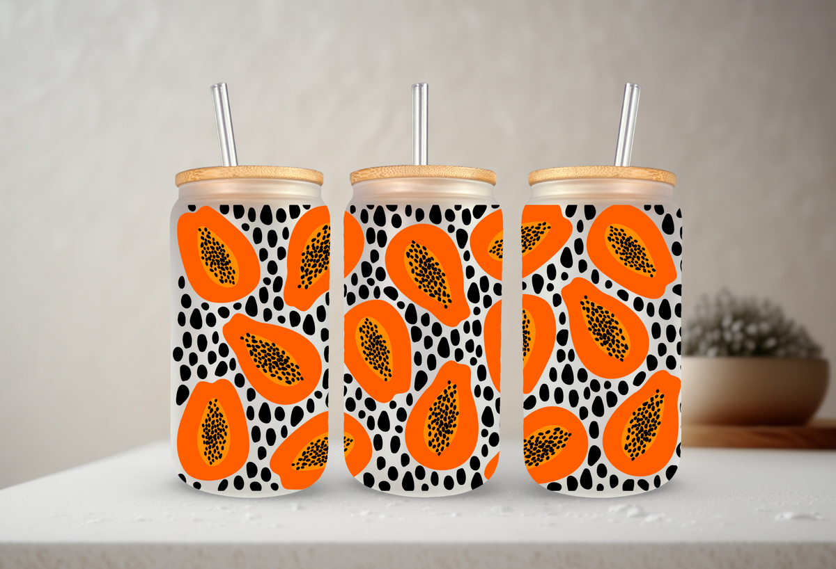 Papaya | UVDTF | 20 oz Libbey Can Glass with Bamboo Lid & Straw