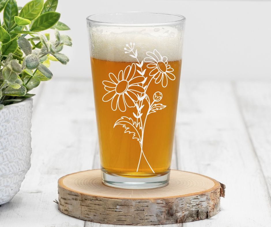 Flowers | Birth Flowers | ENGRAVED | 16 oz Pint Glass