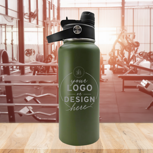 CUSTOM LOGO | ENGRAVED | 32oz Stainless Steel Sports Water Bottle