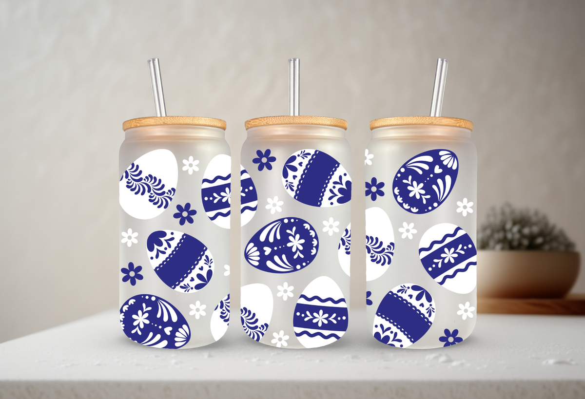 Talavera Eggs | UVDTF | 20 oz Libbey Can Glass with Bamboo Lid & Straw