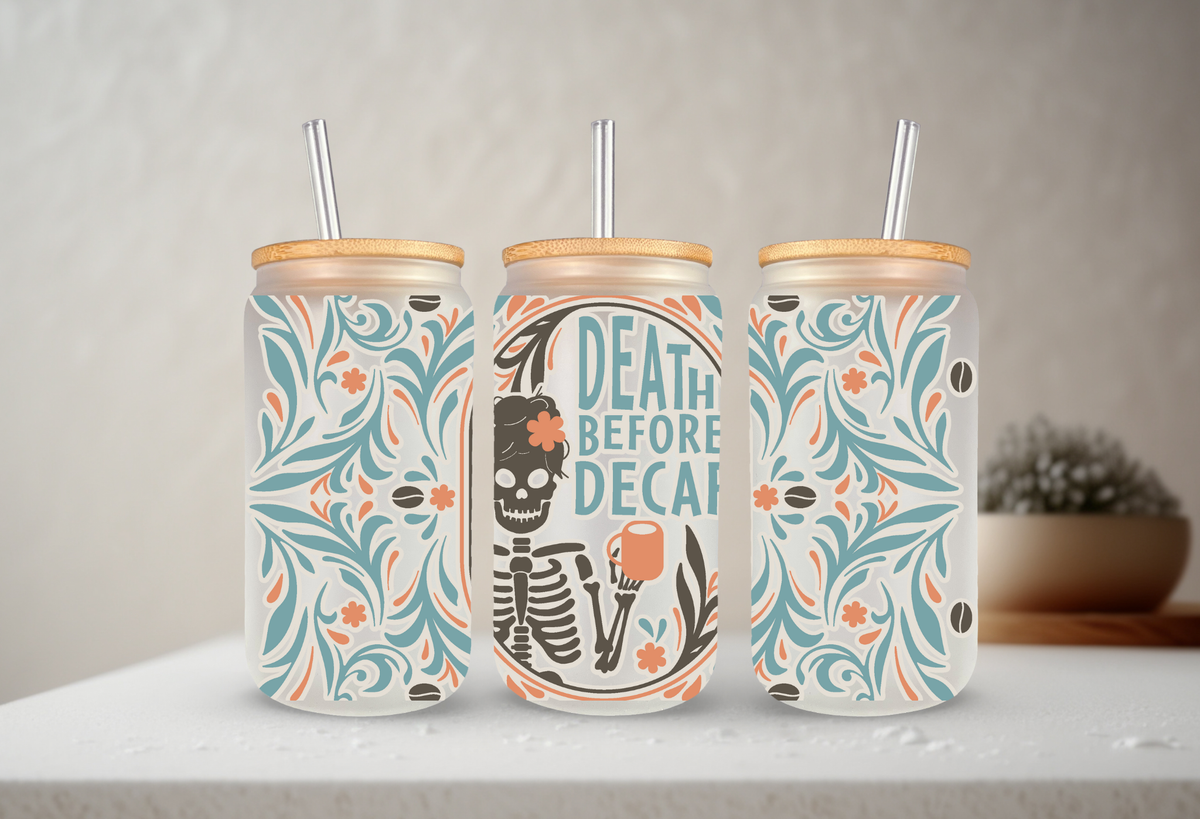 Death Before Decaf | UVDTF Cup Wrap 20oz