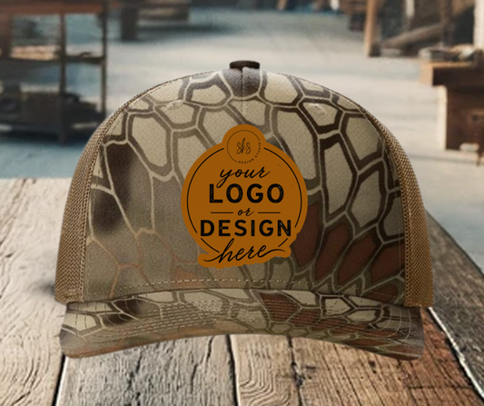 CUSTOM LOGO | Kryptek Richardson 112 Hat with Laser Engraved Leather Patch