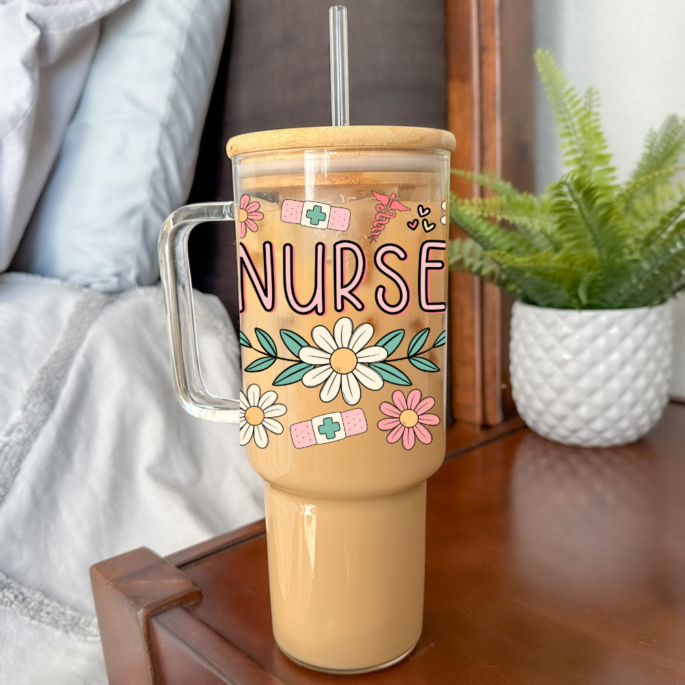Boho Floral Nurse | UVDTF Cup Wrap 40oz