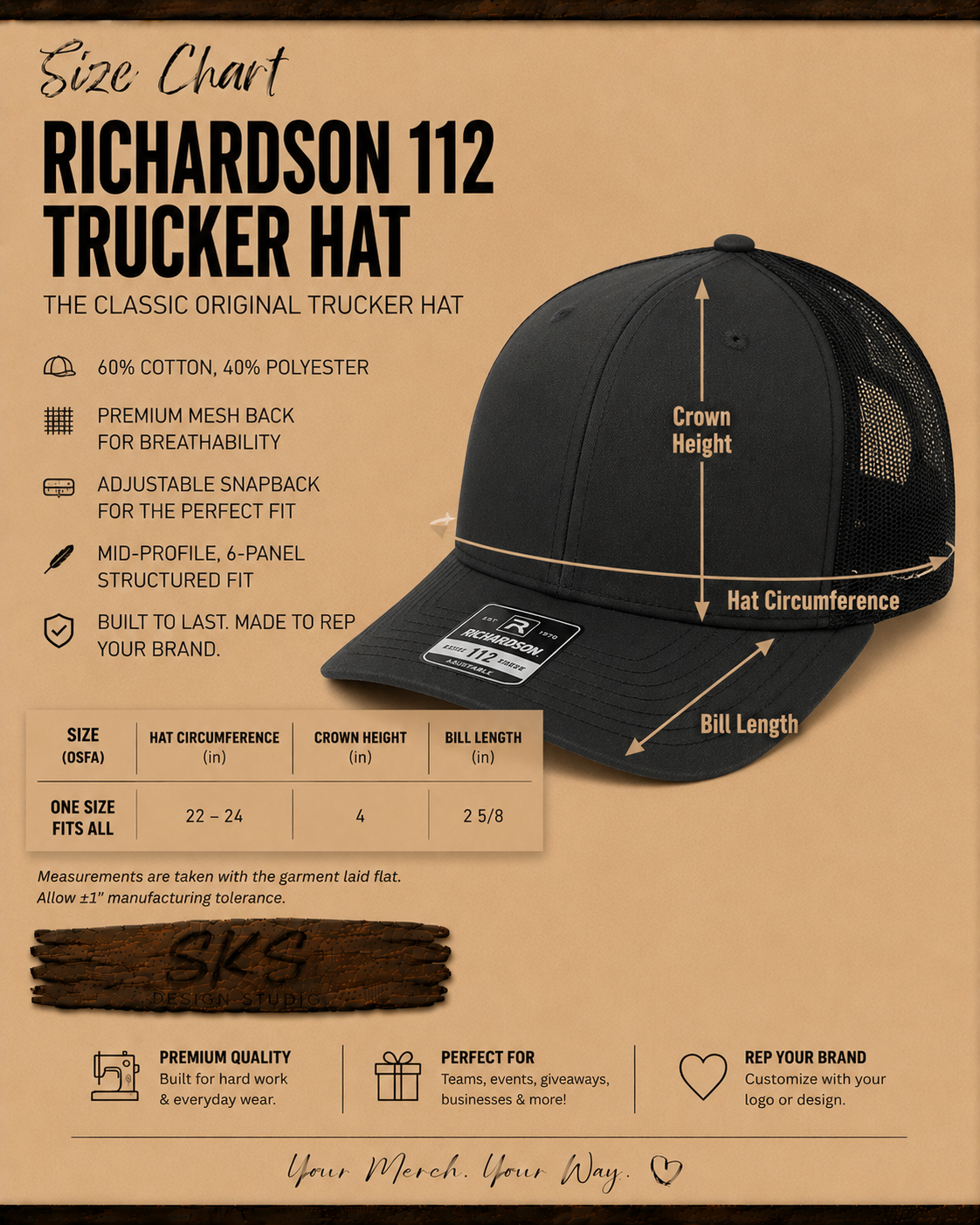 CUSTOM LOGO | Richardson 112 Hat with Laser Engraved Leather Patch