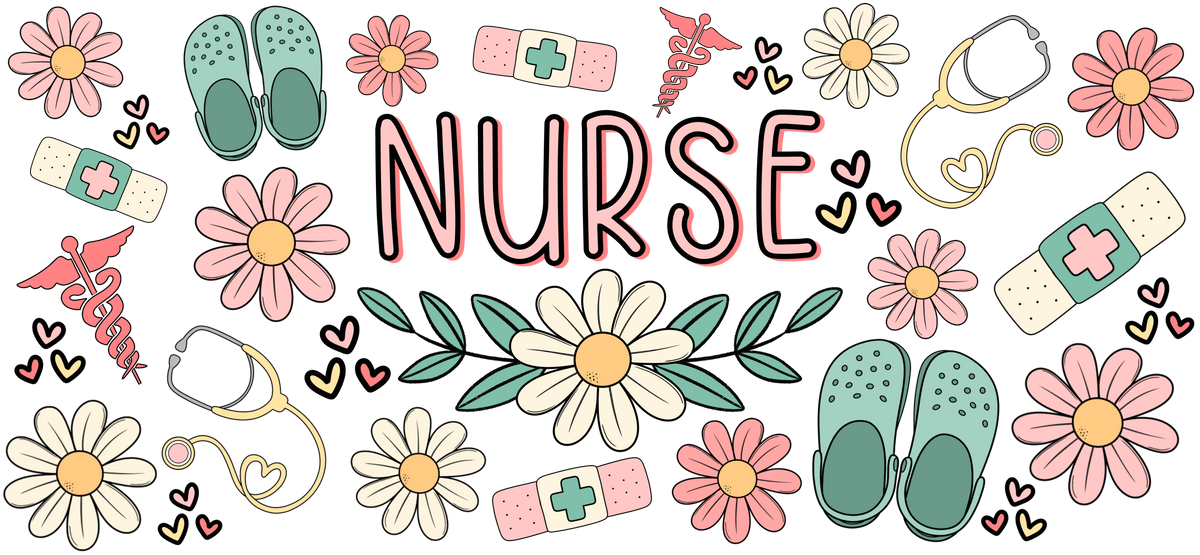 Boho Floral Nurse | UVDTF Cup Wrap 40oz