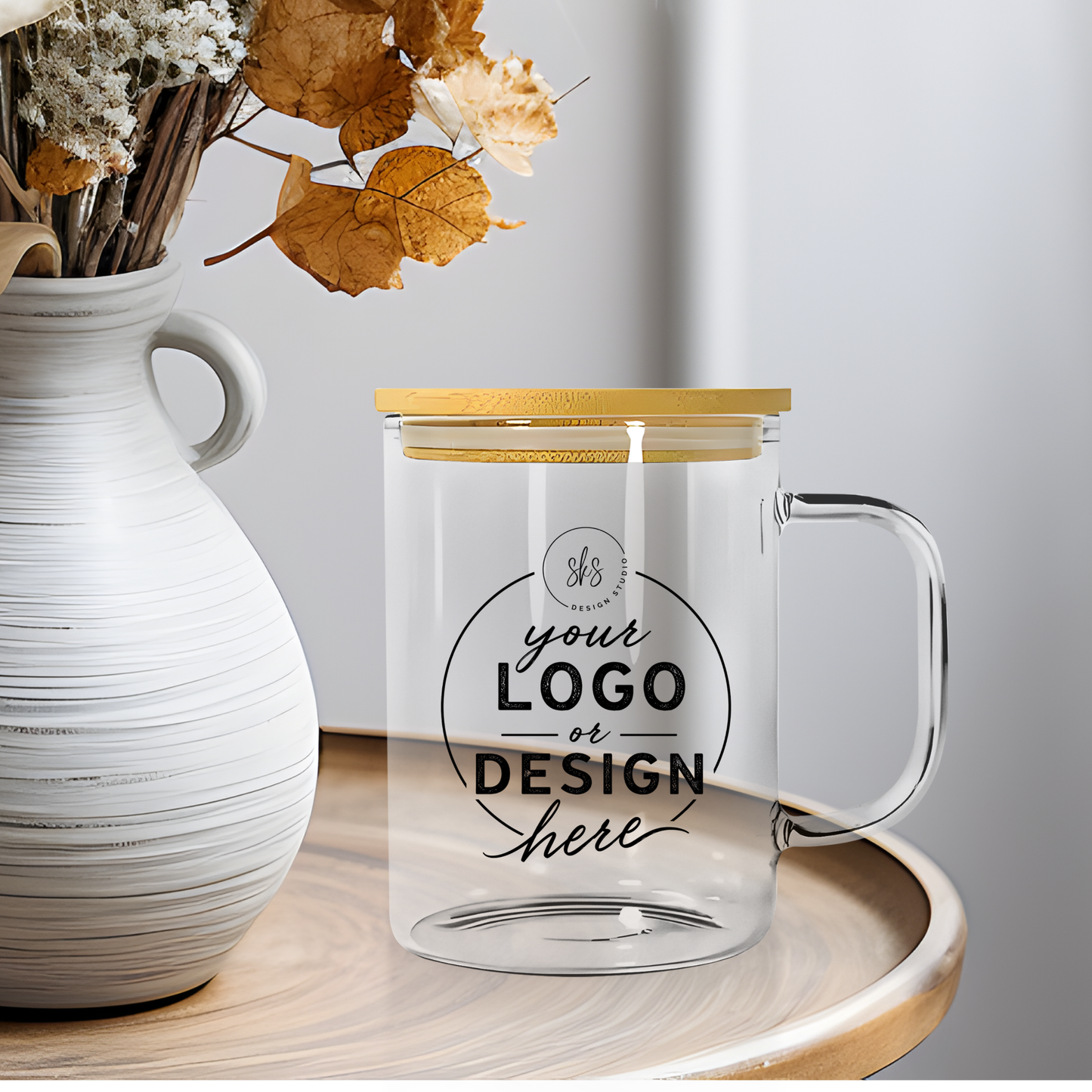 CUSTOM LOGO | UVDTF | 15oz Mug with Handle, Bamboo Lid & Straw