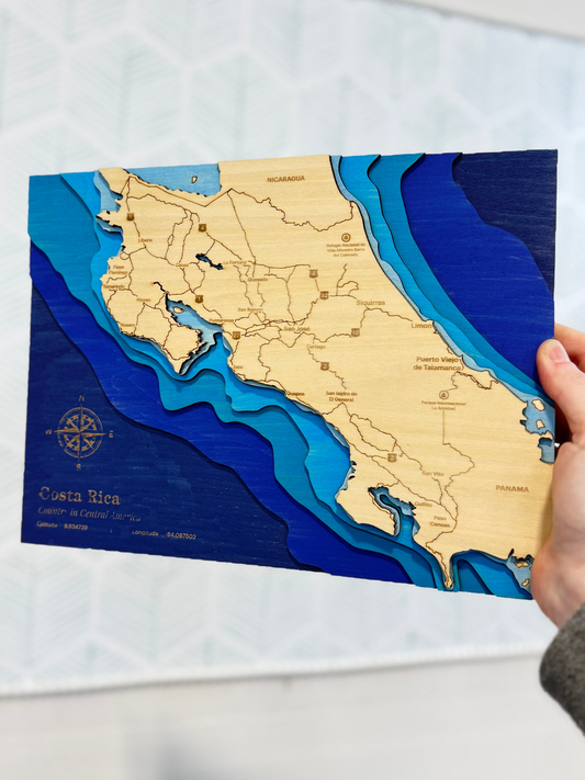 Costa Rica | ENGRAVED & PAINTED | Topo Map