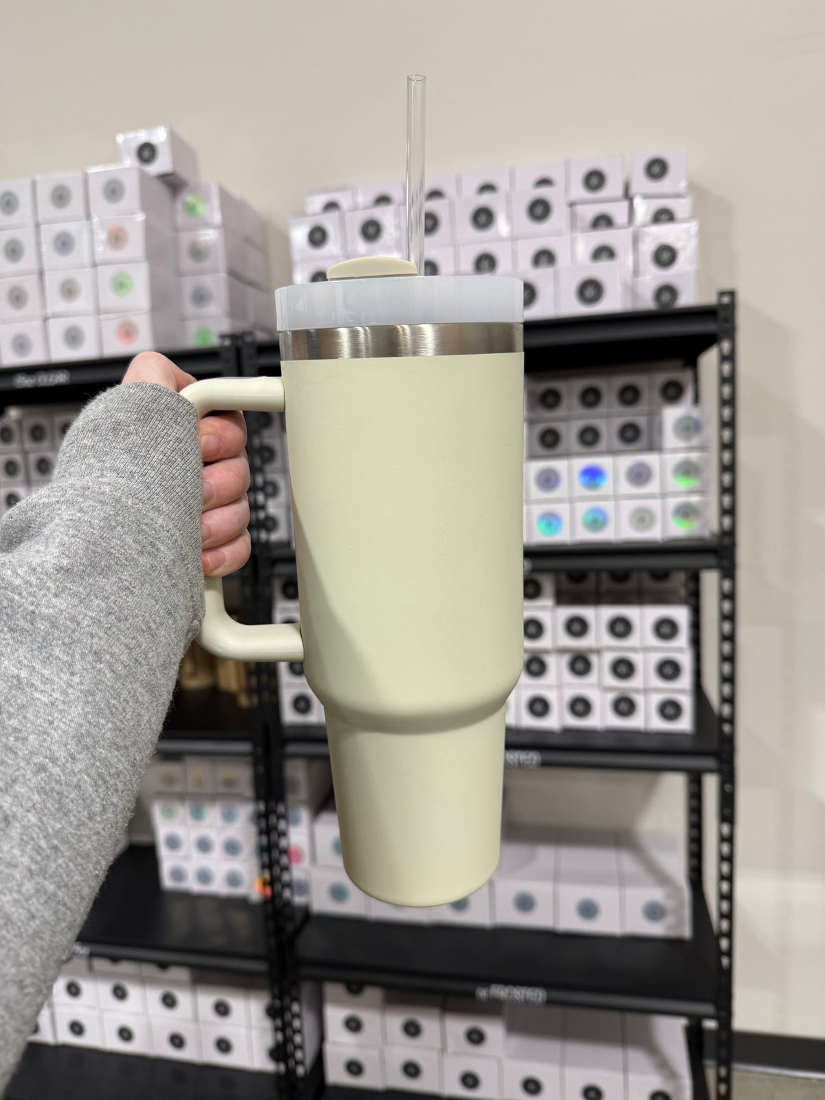 40 Oz Soft Touch Powder Coated Tumbler With Handle And Straw