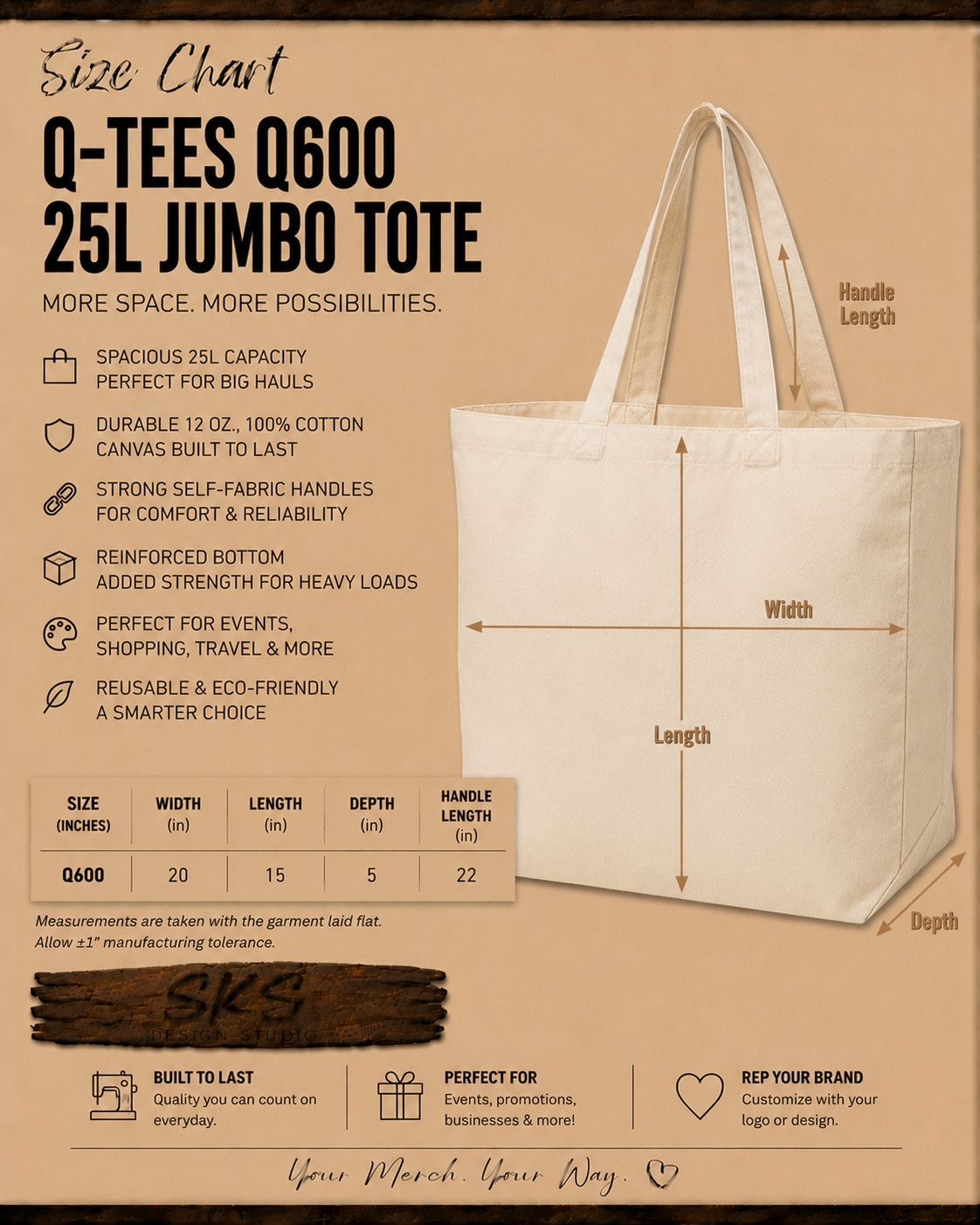 CUSTOM LOGO | Jumbo Canvas Tote Bag