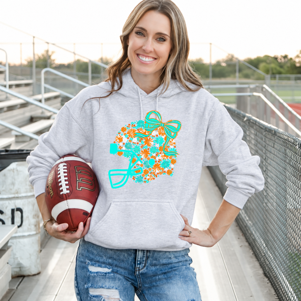 Floral Football Helmet - Team Colors | Unisex Hoodie Sweatshirt [GILDAN]