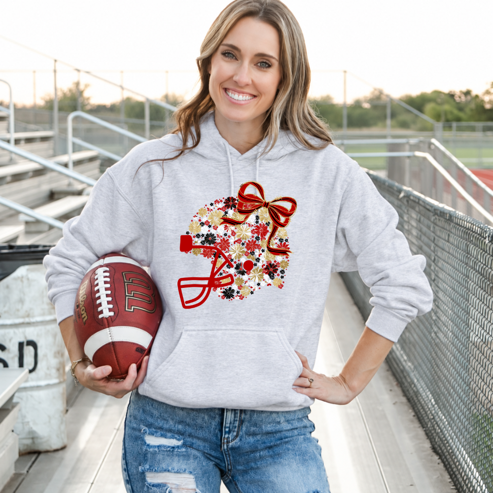 Floral Football Helmet - Team Colors | Unisex Hoodie Sweatshirt [GILDAN]