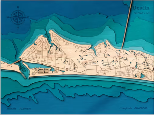 Destin, Florida | ENGRAVED & PAINTED | Topo Map