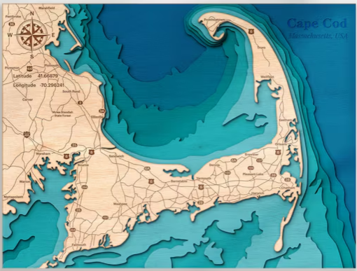 Cape Cod, Massachusetts | ENGRAVED & PAINTED | Topo Map