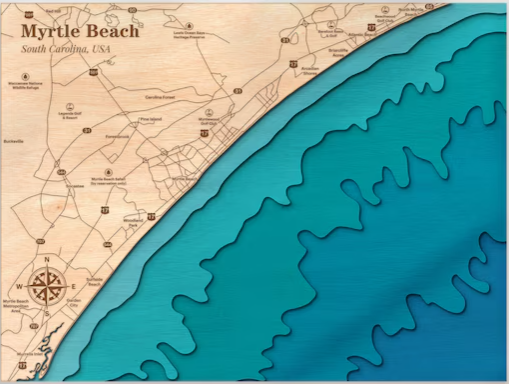 Myrtle Beach, South Carolina | ENGRAVED & PAINTED | Topo Map