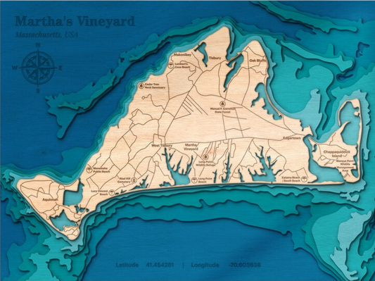 Martha's Vineyard, Massachusetts | ENGRAVED & PAINTED | Topo Map